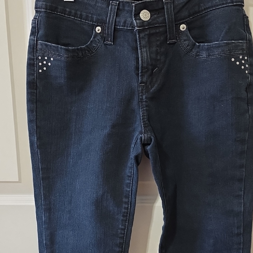 Dark Blue Women's Stretch Jeans with Rhinestone Accent